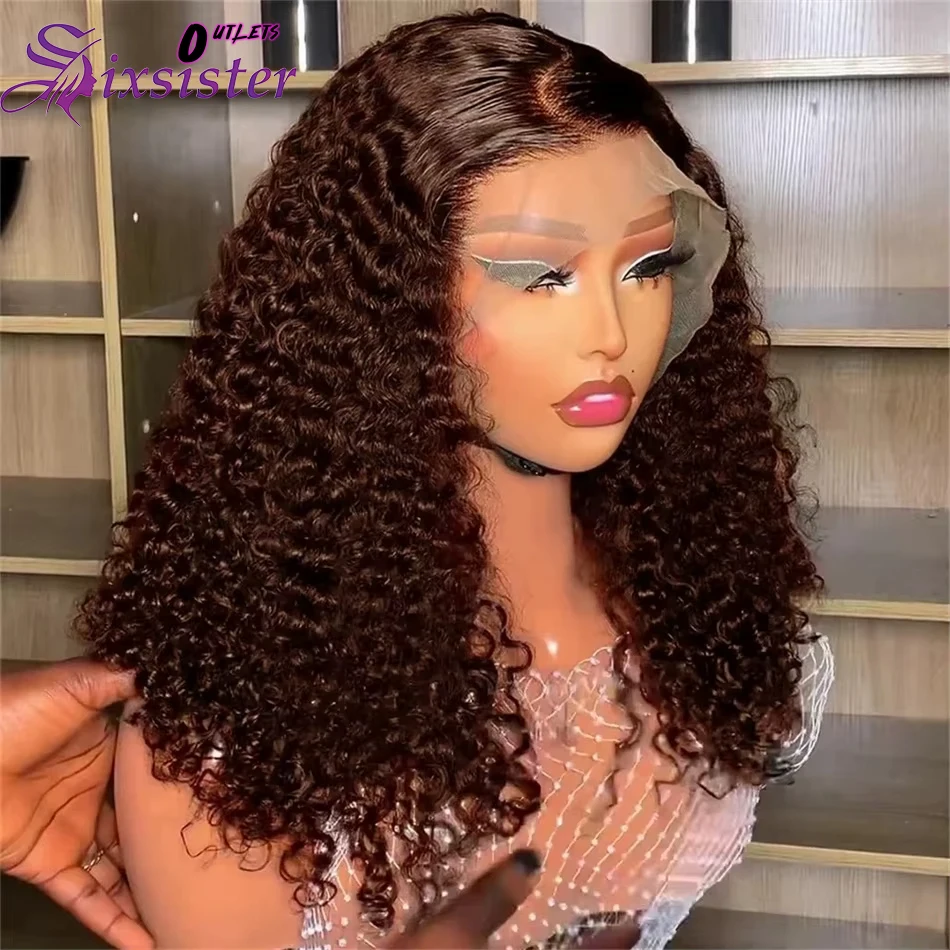 

Deep Wave 13x4 Lace Frontal Wig Short Bob Wig Chocolate Brown #4 Transparent Lace Front Wig Pre Plucked Human Hair Curly BoB Wig