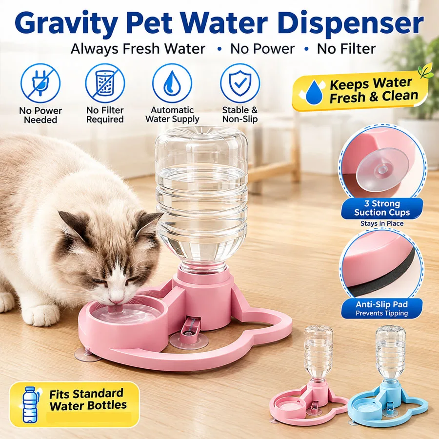 1 Stück Schwerkraft-Automatischer Haustier-Wasserspender, Ohne Filter, Ohne Strom, Automatischer Wasserspender mit 3 Saugnäpfen, Kippsicher, Passend für Standardflaschen – Detail 1