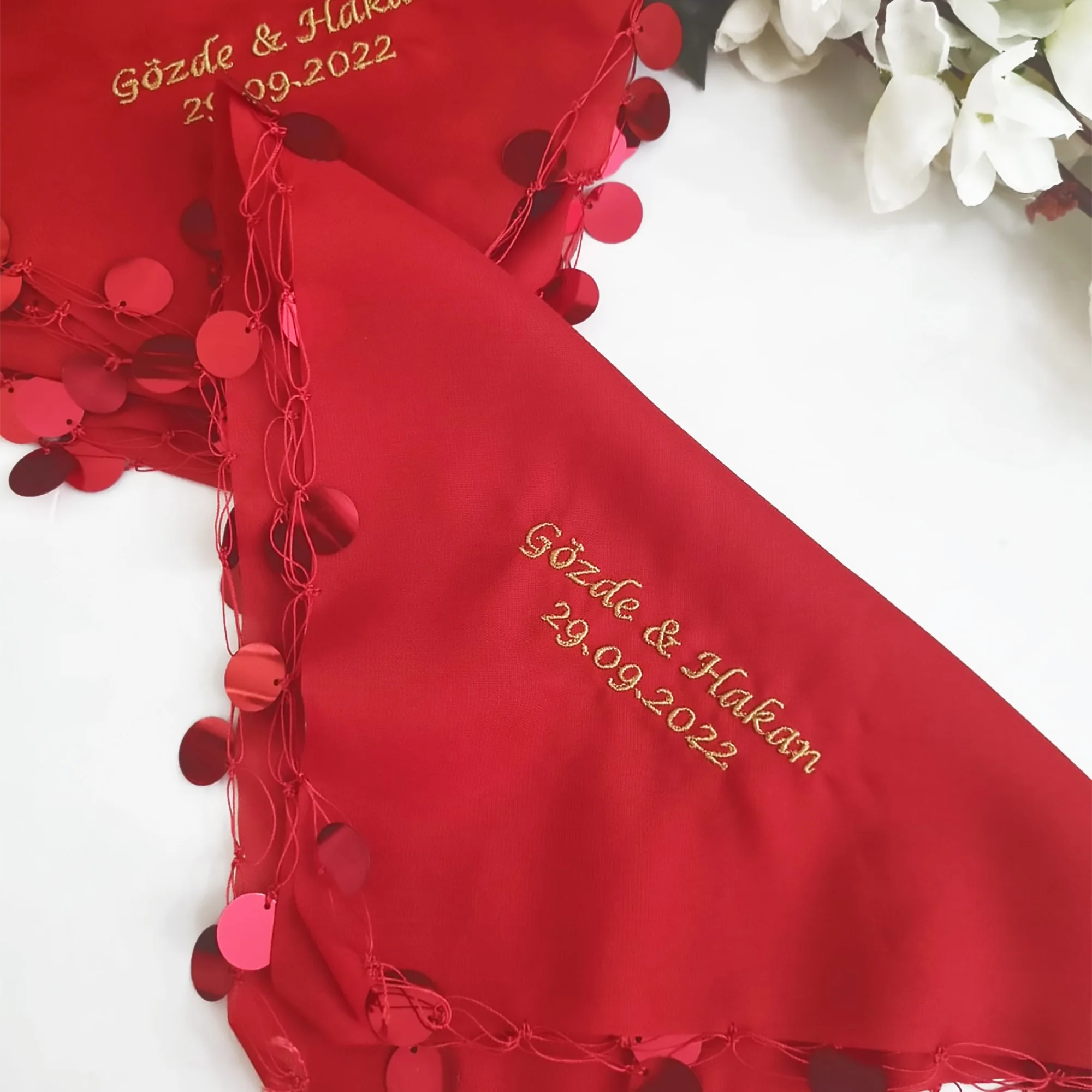 Personalized Embroidered Dancing Wedding Handkerchief Henna Night Gift Costum Napkins İsimli Halay Mendili Kına Gecesi