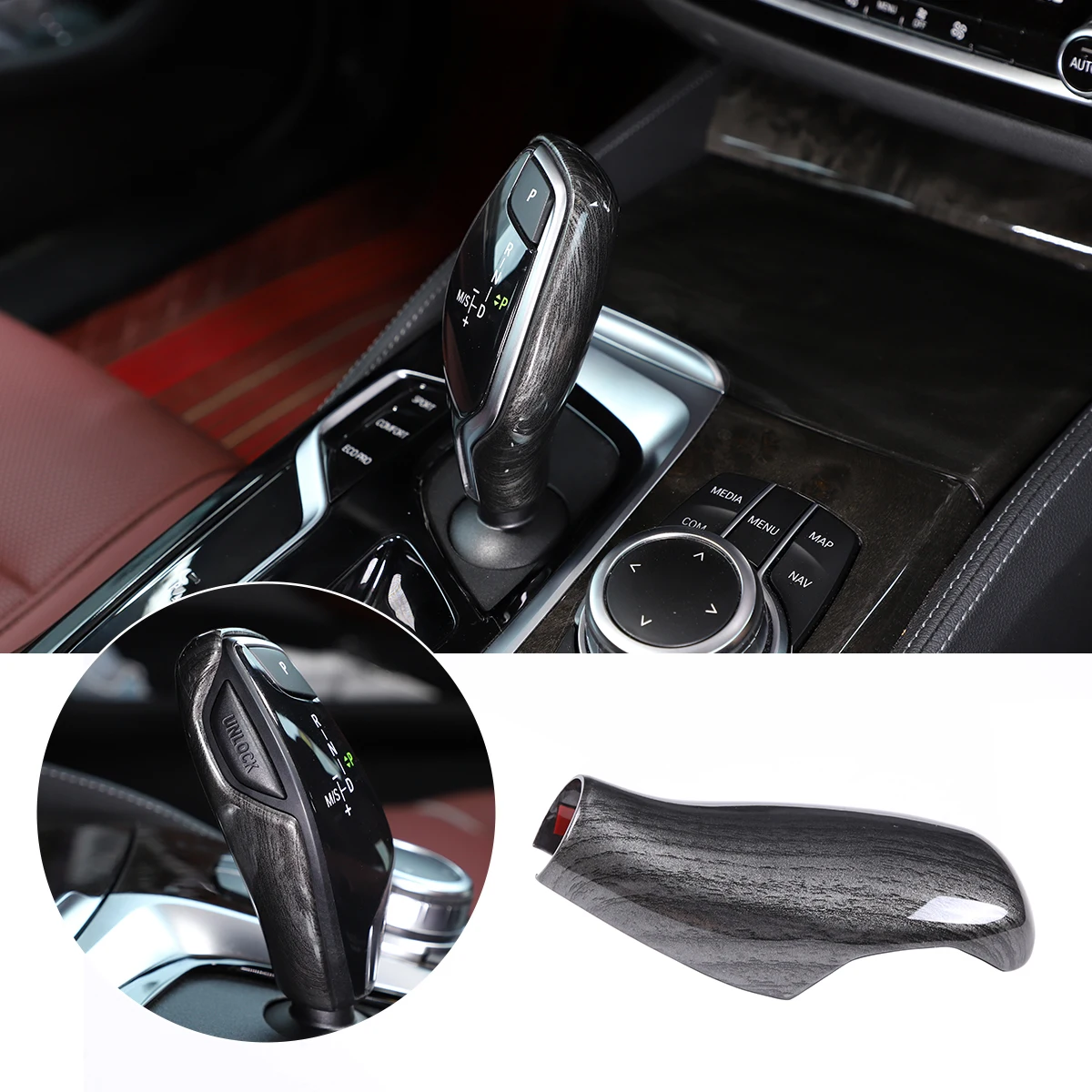 For BMW 5 7 Series 6 GT X3 X4 G30 G38 G11 G12 G01 G08 G02 2018-2022 ABS Car Gear Shift Knob Head Back Cover Trim Carbon Fiber