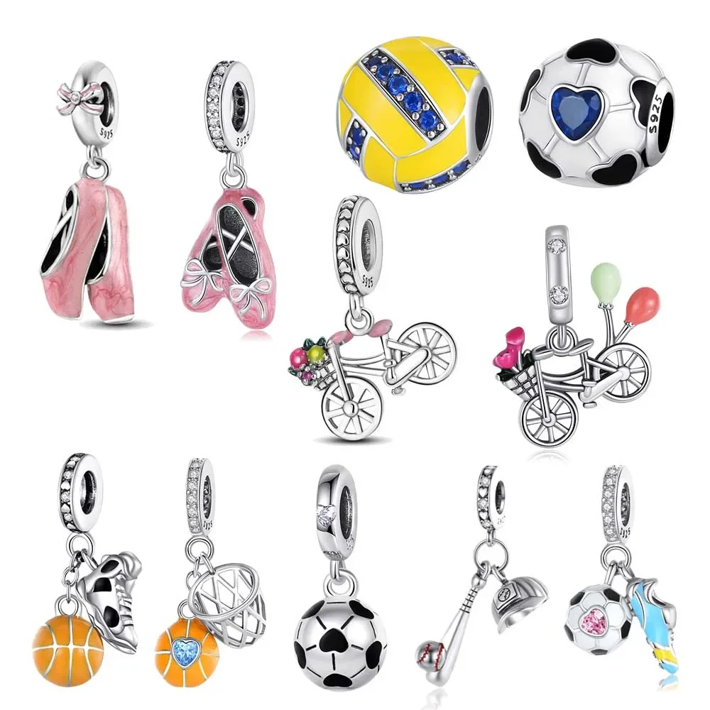 AliExpress 2022 New Real 925 Sterling Silver Running Bicycle Dangle Charm Fit Bracelet Necklaces 3MM Bracelet &