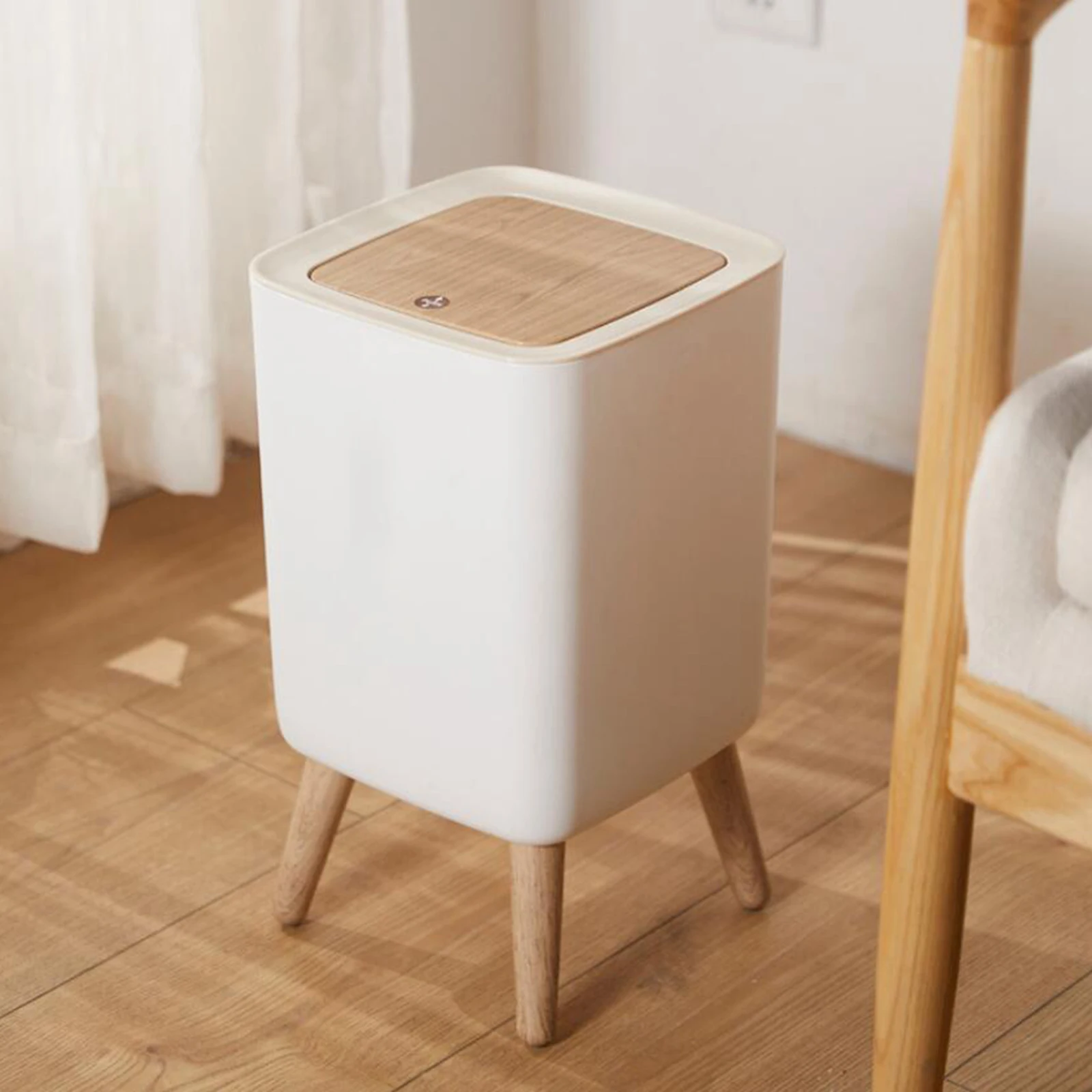 High Foot Dustbin Imitation Wood Grain Nordic for Bedroom Bathroom Outdoor Imitation Wood Grain Fashion Garbage Bucket