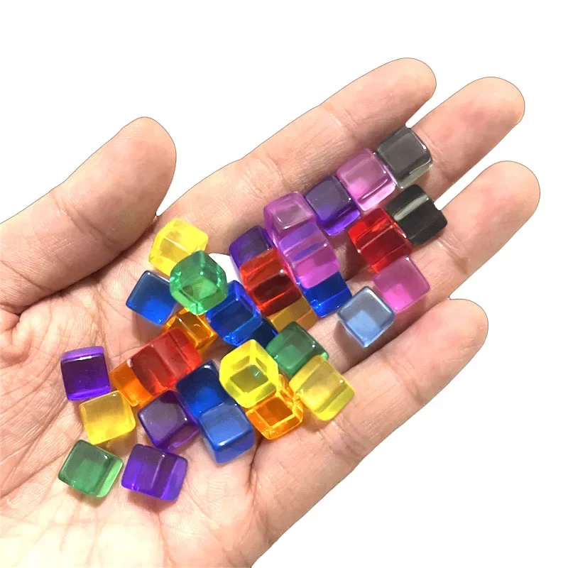 50 pièces/ensemble 8mm haute qualité clair Cube dés pièces d'échecs jeton coin carré dés en cristal pour Puzzle jeu de société composants de jeu