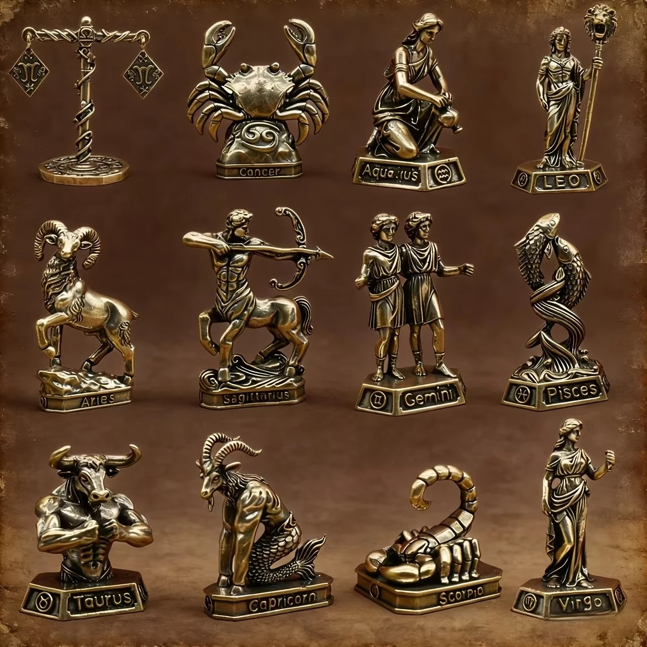 Collectible figurine, handcrafted brass statue of the twelve zodiac animals. Suitable for: Vintage astrology figurines, collectible zodiac ornaments, home/office decoration, suitable for both indoor and outdoor use, perfect gift for Christmas, birthdays, and graduations.