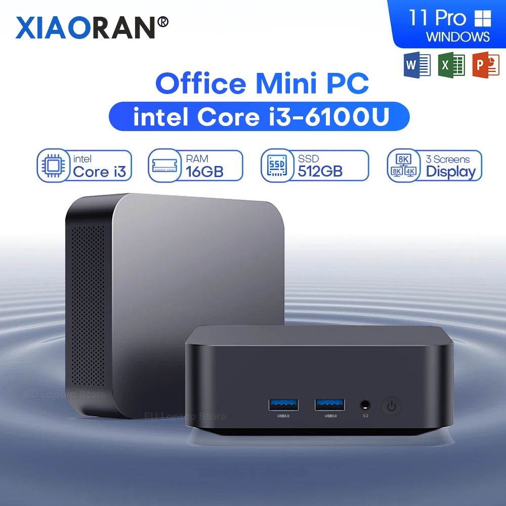 Draagbare Mini PC Computer Windows 11 Pro Intel Core i3 6100U 16 GB RAM 512 GB SSD 4 K HD Type-C Mini PC Desktop Computer Wifi 6