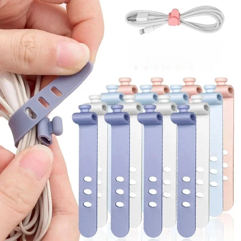 20/12/4PCS Kabelbinders Cord Organizer Management Siliconen Draadhouder Bandjes Zip Clips Herbruikbare Tie Wraps Keeperwinder Rubber - afbeelding 2