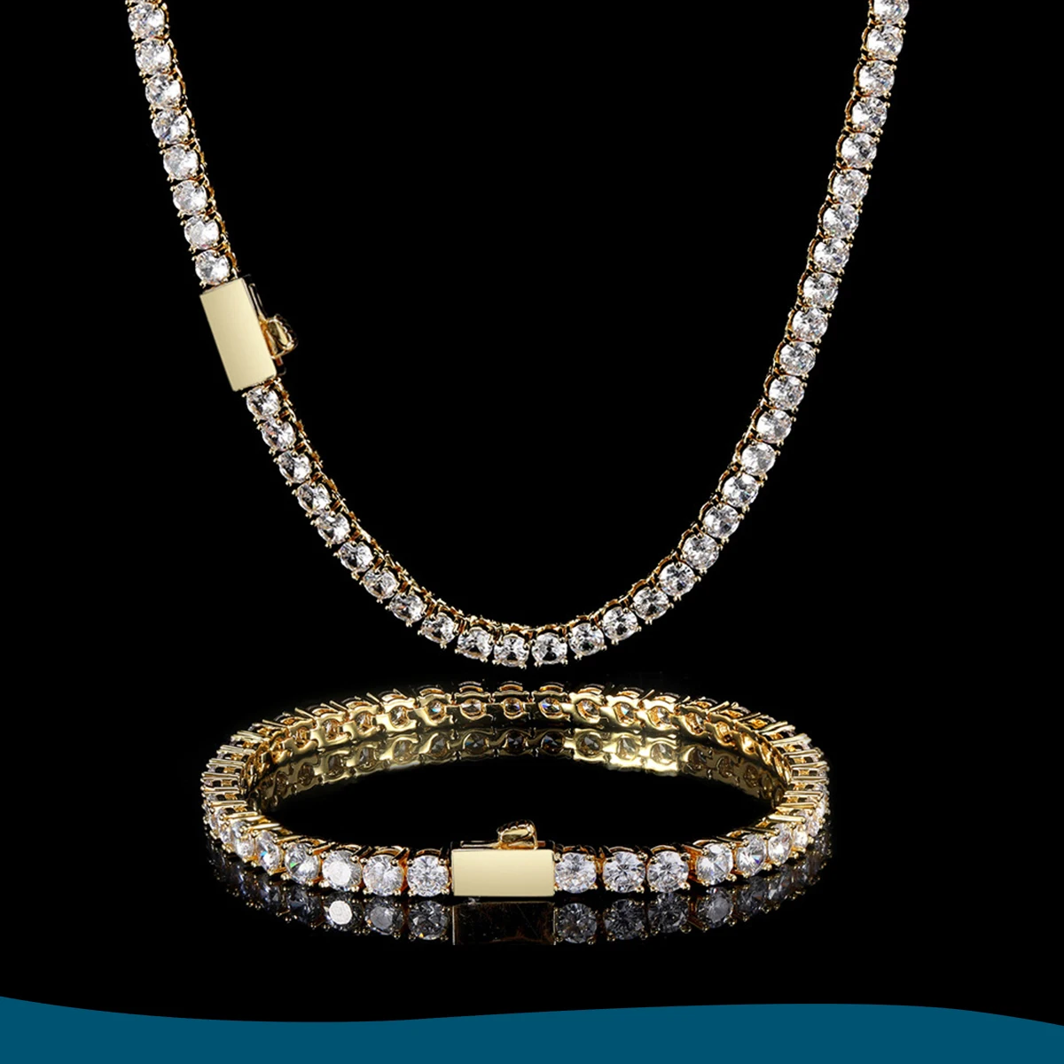 

3mm Iced Out Tennis Chain Necklace 5A CZ Stones | Gold Plated Copper | Unisex Jewelry (7.5"-30") | Luxury Hip Hop Bling Chain