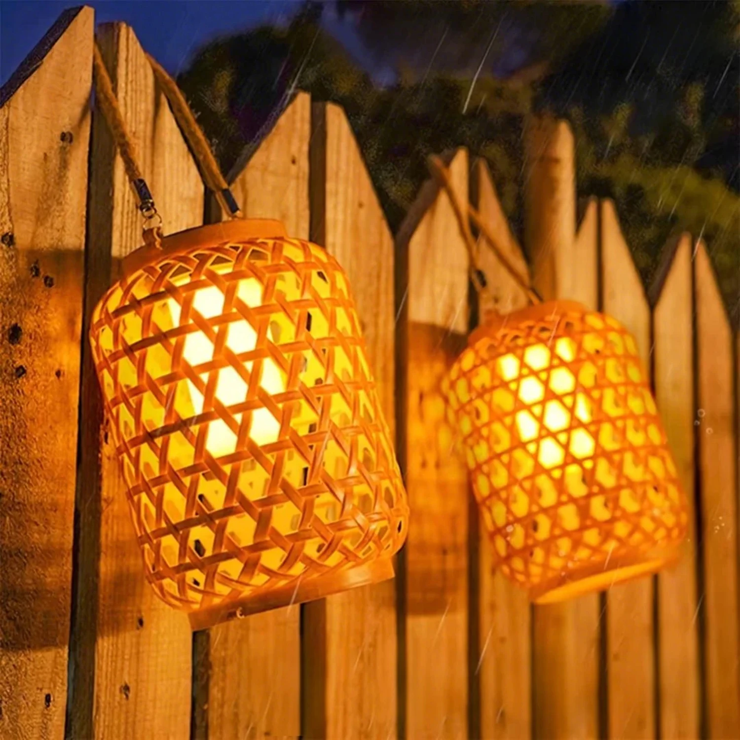 1Pcs Solar-Powered Yellow Woven Mesh Lantern With Light Bulb, Suitable for Outdoor Gardens, Patios, and Walkway Decorations.