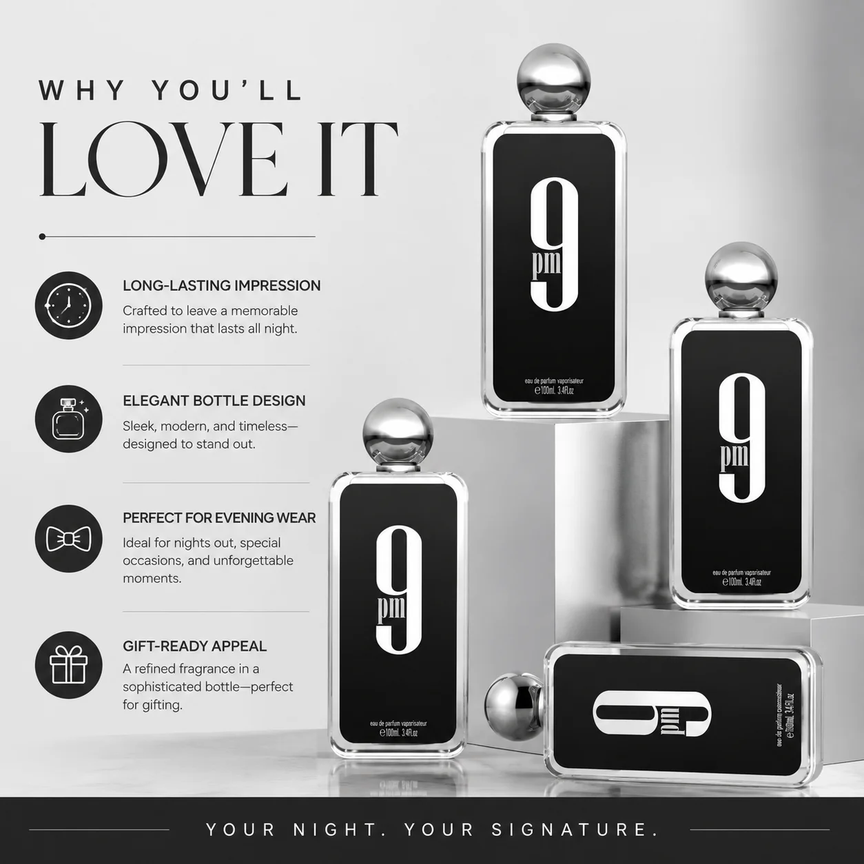 Afnan 9 PM Men Eau De Parfum Transparent Square Bottle Silver Round Cap Luxury Arabian Woody Scent Long Lasting Fragrance 100ml Mens Cologne Perfume Gift Set For Male view 6