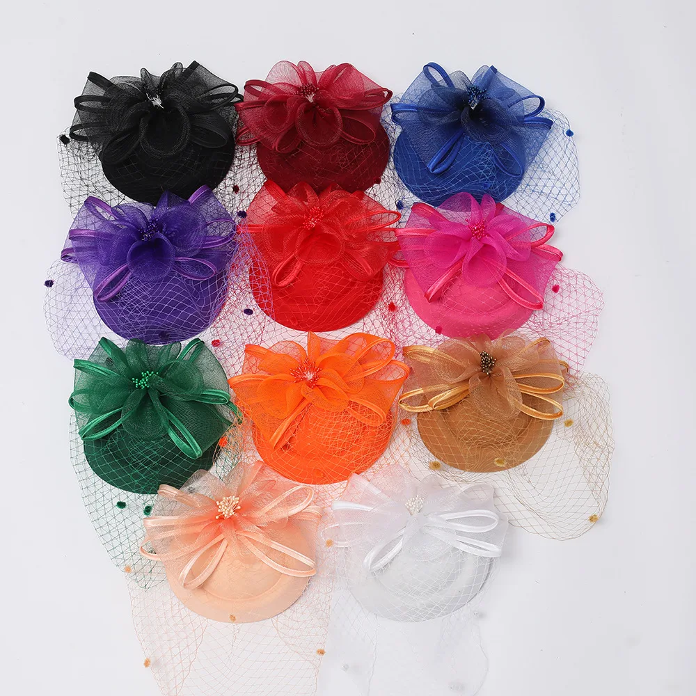 Women's Hot Pink Fascinator Hat with Veil Elegant Wedding Cocktail Party Headpiece British Style Church Derby Race Hair Accessor
