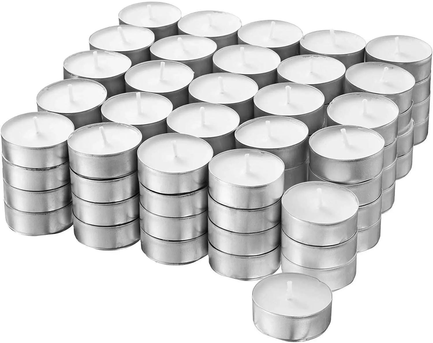 Tea Candles 10/30/50/100/200/300/500 PCs, with Aluminum Case, Unscented, Tealight, White