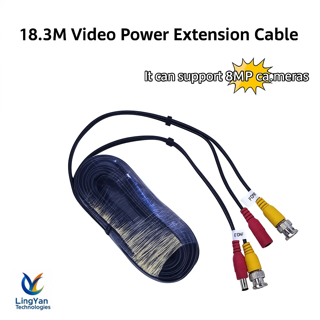 

18.3M BNC DC Video Power Extension Cable for 8MP CCTV Camera DVR System, Coaxial Cord with Male to Female Connectors
