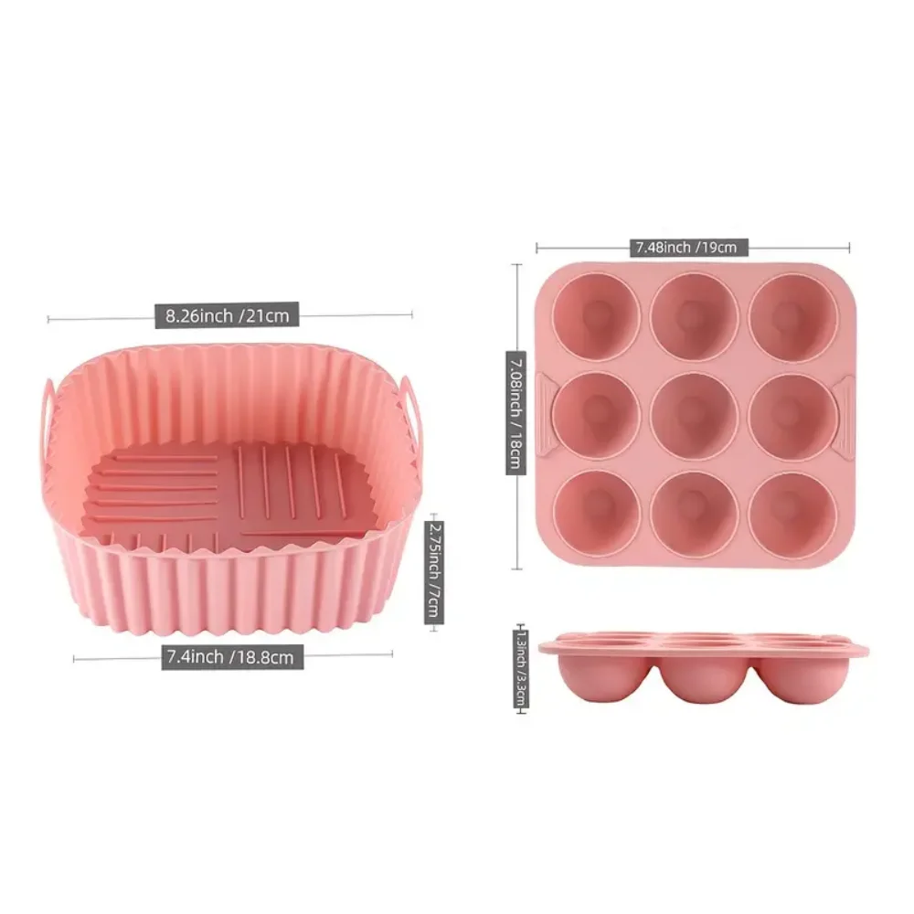 2-Piece Square Silicone Air Fryer Inner Liner,Reusable Silicone Air Fryer Inner Liner, Food Safety Air Fryer Accessories, Baking