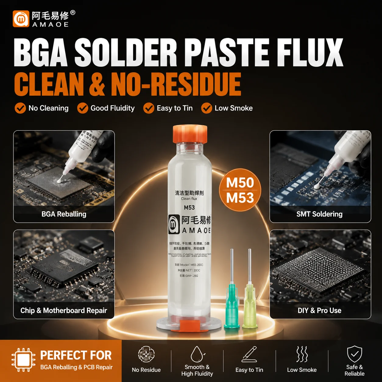 AMAOE M50/M53 Lead-Free Soldering Flux Paste No-Clean Welding Grease for Mobile Phone Tablet IC Chip BGA Repair Tools