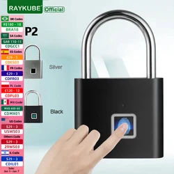 RAYKUBE P2 Intelligentes Fingerabdruck-Vorhängeschloss, wasserdichte biometrische Vorhängeschlösser aus Zinklegierung mit eingebautem wiederaufladbarem Akku, USB-Aufladung