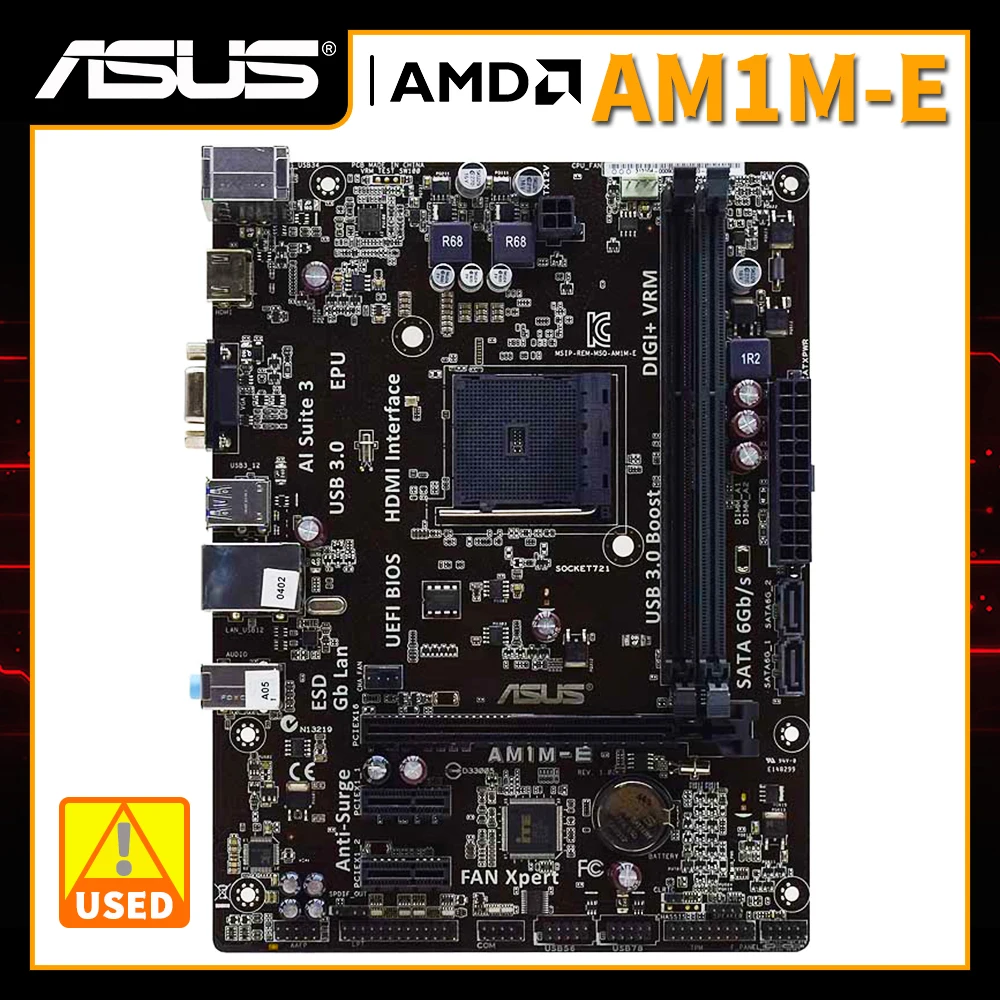 ASUS AM1M-E Motherboard DDR3 Motherboard AM1 Support AMD Athlon-5350 Cpus PCI-E 2.0 X16 32GB VGA DVI HDMI SATA3 USB3.0 Micro ATX