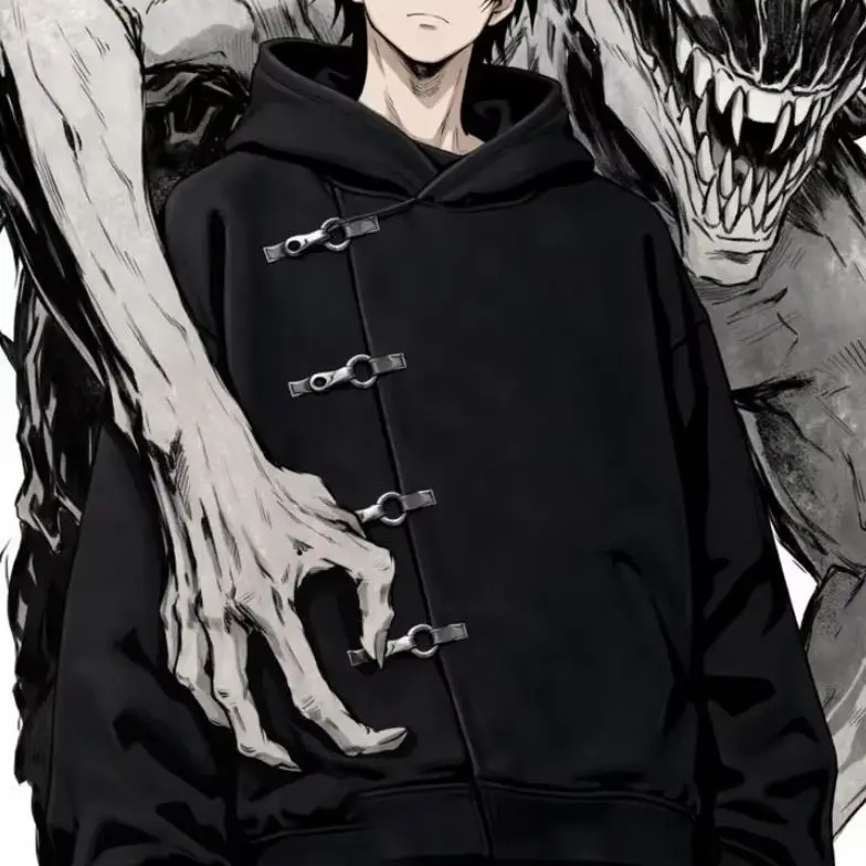 

Anime Black Red Spliced Metal Button Jacket Men Y2K Itadori Hoodie Oversized Casual Sweatshirt Trendy Simple Women Streetwear