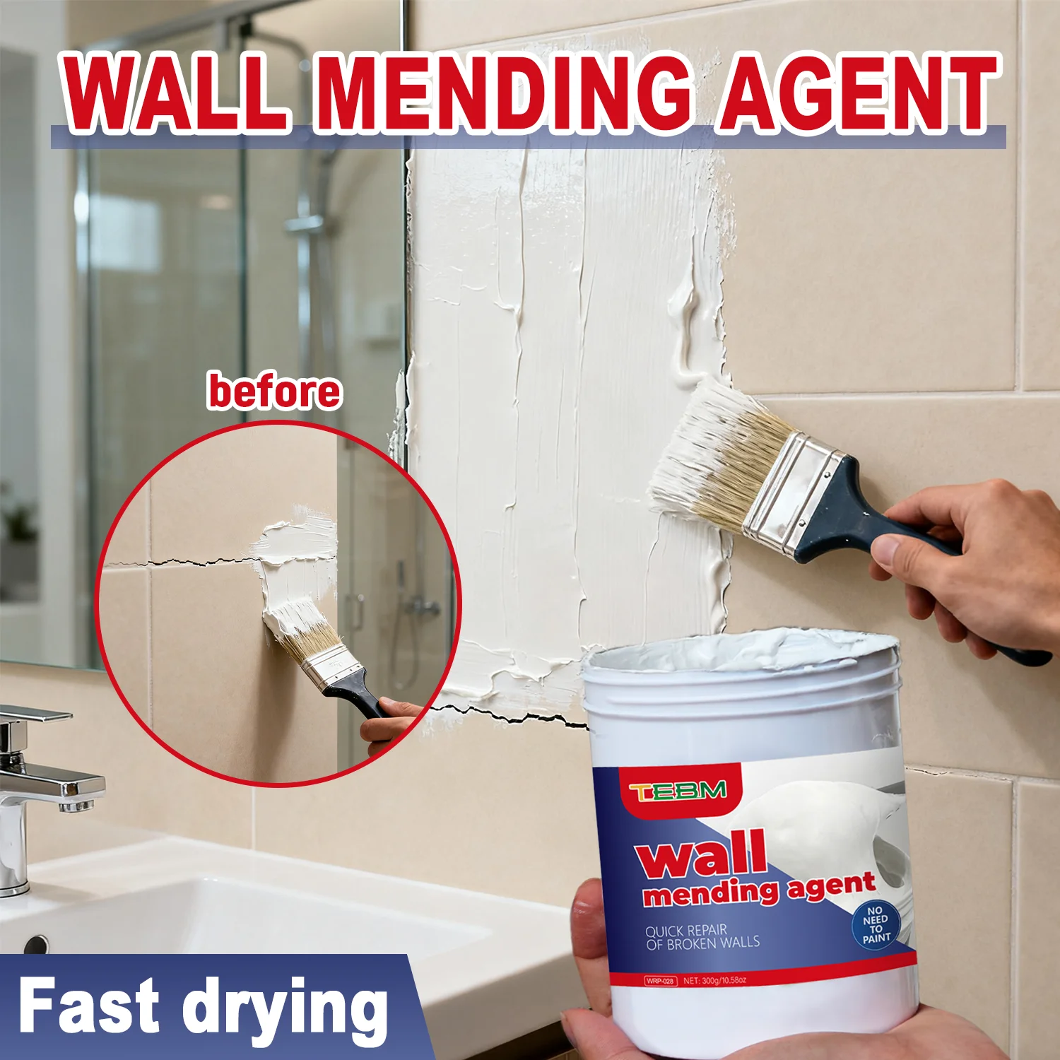 500g Wall Mending Agent, Ready-to-Use Drywall Repair Putty, Built-in Primer, Quick Dry, for Home, Rental, Office Wall Damage