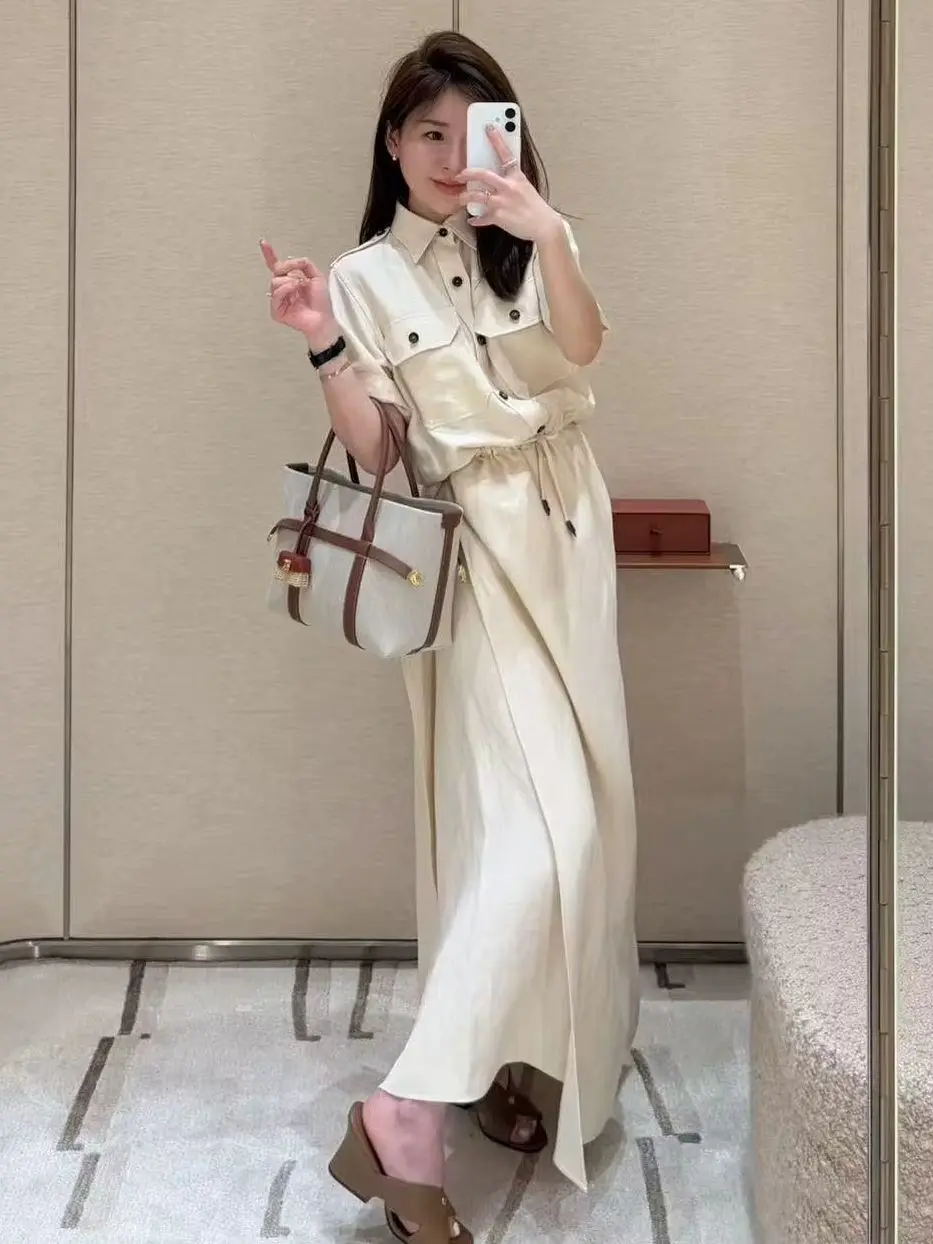 

Spring summer high-quality linen short sleeveless shirt and elastic waist skirt two-piece set