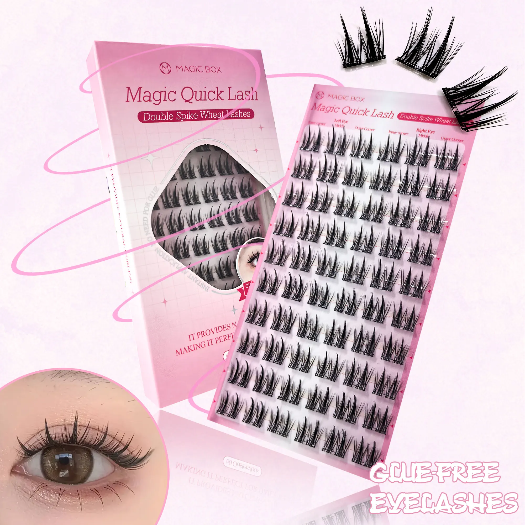 10-reihige künstliche Wimpern ohne Kleber – doppelspitzige Weizenohren, natürlich und flauschig, ultraleicht und ultradünn