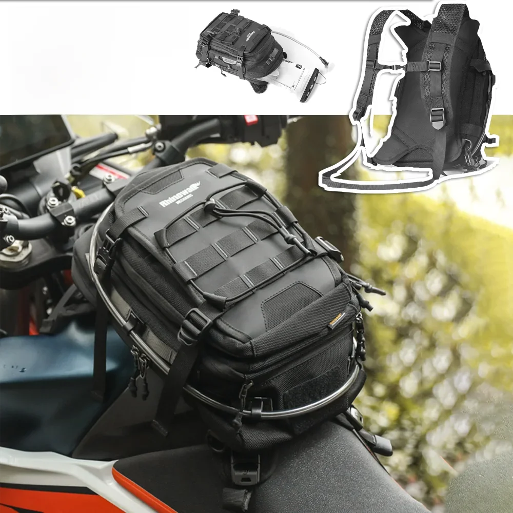 AliExpress Rhinowalk Motorcycle Tank Bag 9L Versatile Backpack With Rain Cover & 1.5L Water Bag Riding Storage Luggage MOLLE System