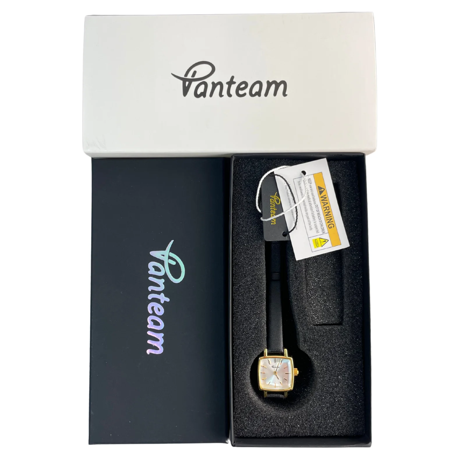 Vanteam Women Luxury Square Watch Genuine Leather Strap Small Retro Quartz Wristwatch Elegant Black&Gold Design Perfect