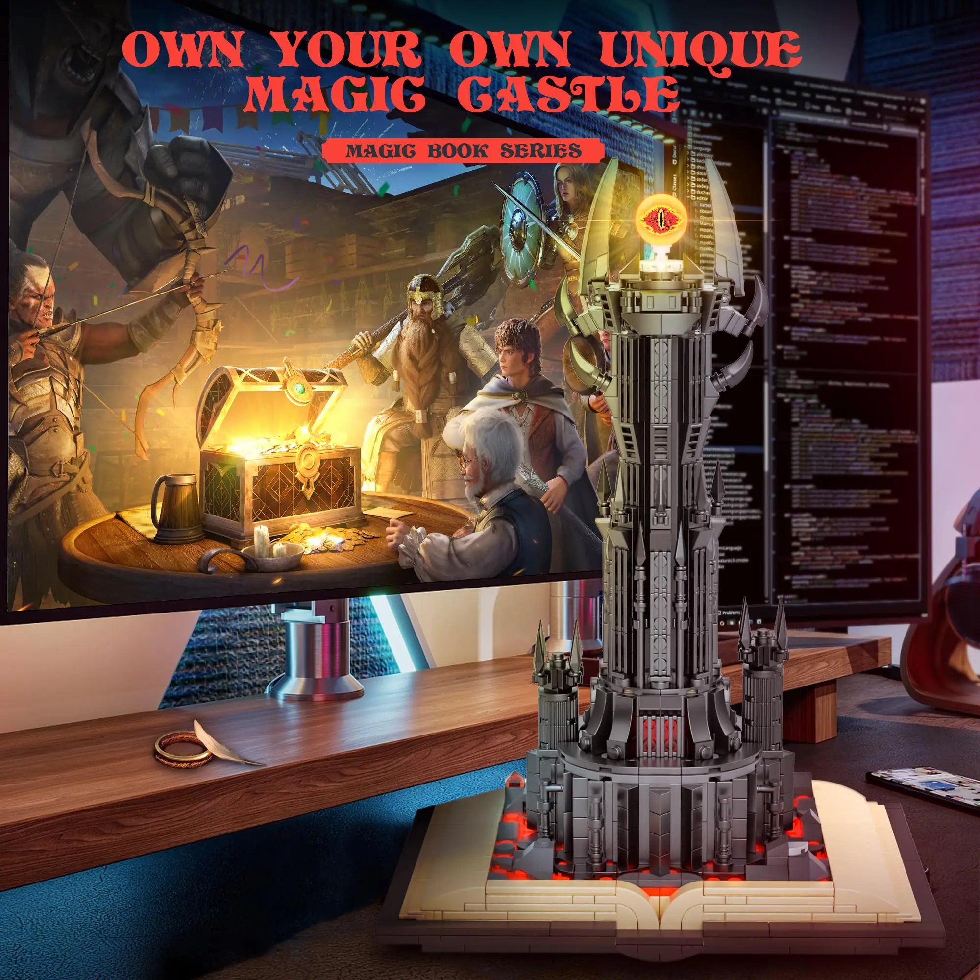 ToylinX 969PCS Magicแหวนชุดอาคาร,Dark Tower Building Blockชุด,ปราสาทลอร์ดสถาปัตยกรรมอาคารชุดของขวัญสําหรับแฟนๆ