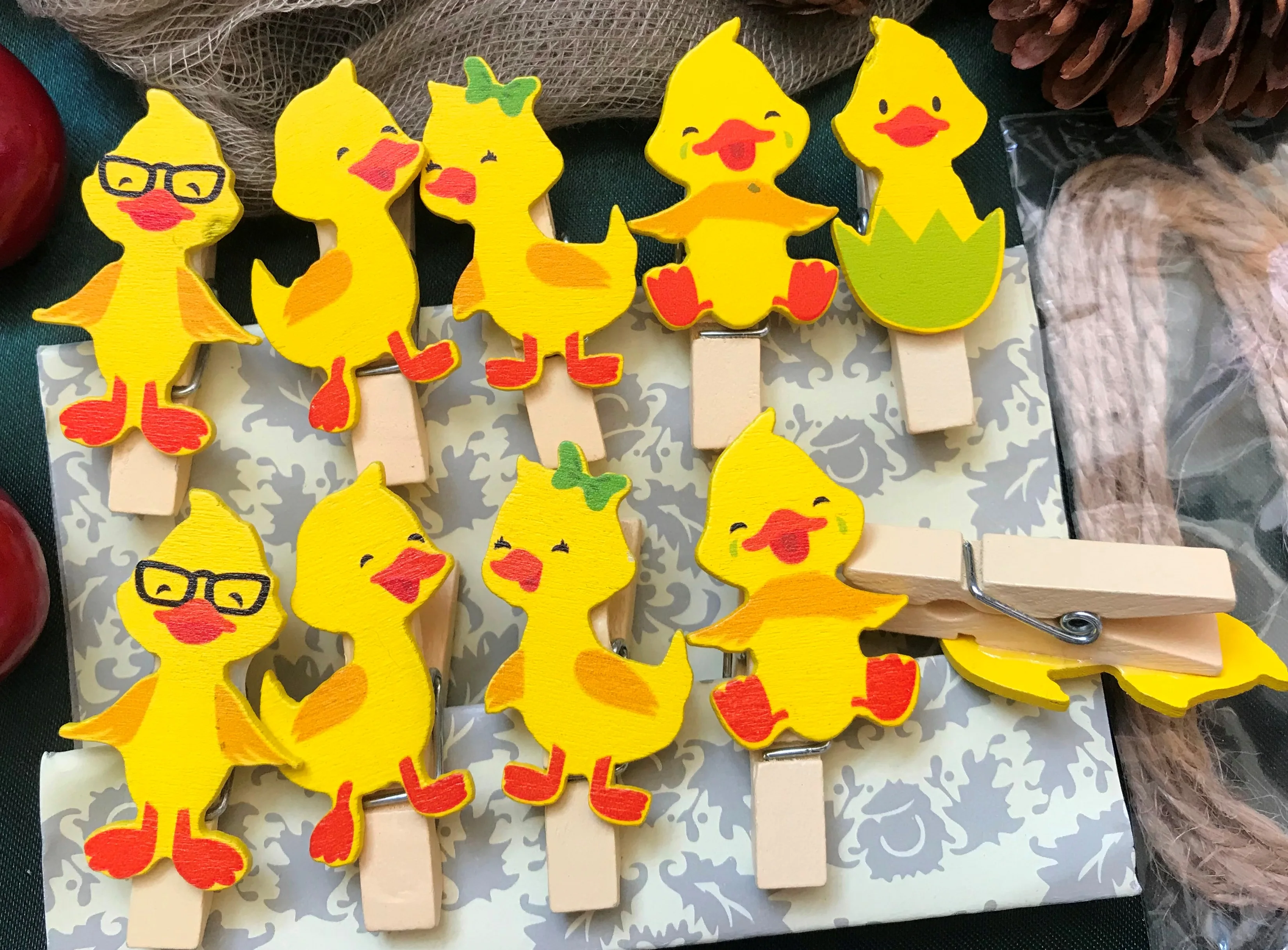 Yellow Duck Clothespins, Photo Wooden Clips, Picture Paper Pegs for Party Favors, Hanging Ornament, 120Pcs