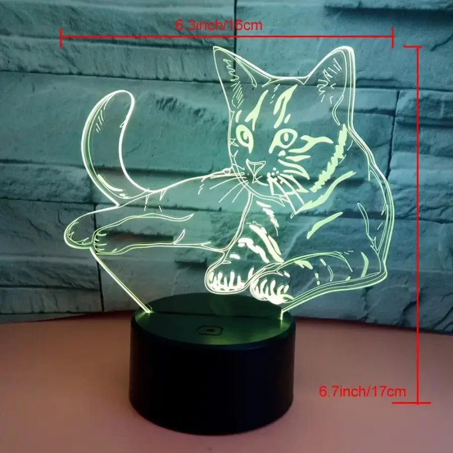 A 3D cat night light, seven colors can be dimmed, bedroom bedside cute lamp, workbench atmosphere lamp, holiday gifts.