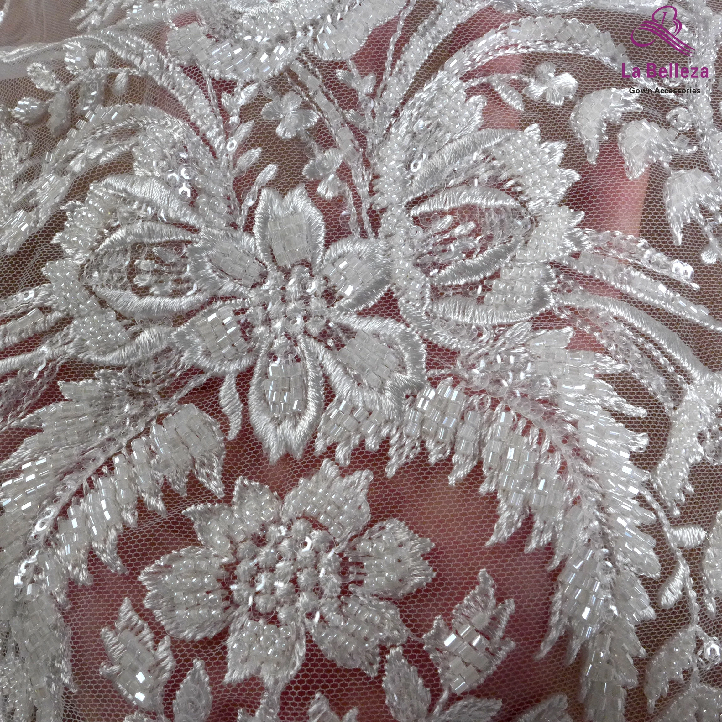 

1 yard ivory/white fashion lace fabric beaded with embroidery wavy lace fabric For Wedding dress