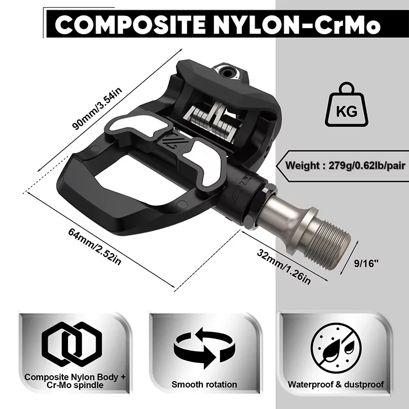 BUCKLOS Road Bicycle Pedals Carbon Fiber Titanium Lock Pedals Self-Locking Road Bike Clipless Pedal Cr-Mo Durable Cycling Parts