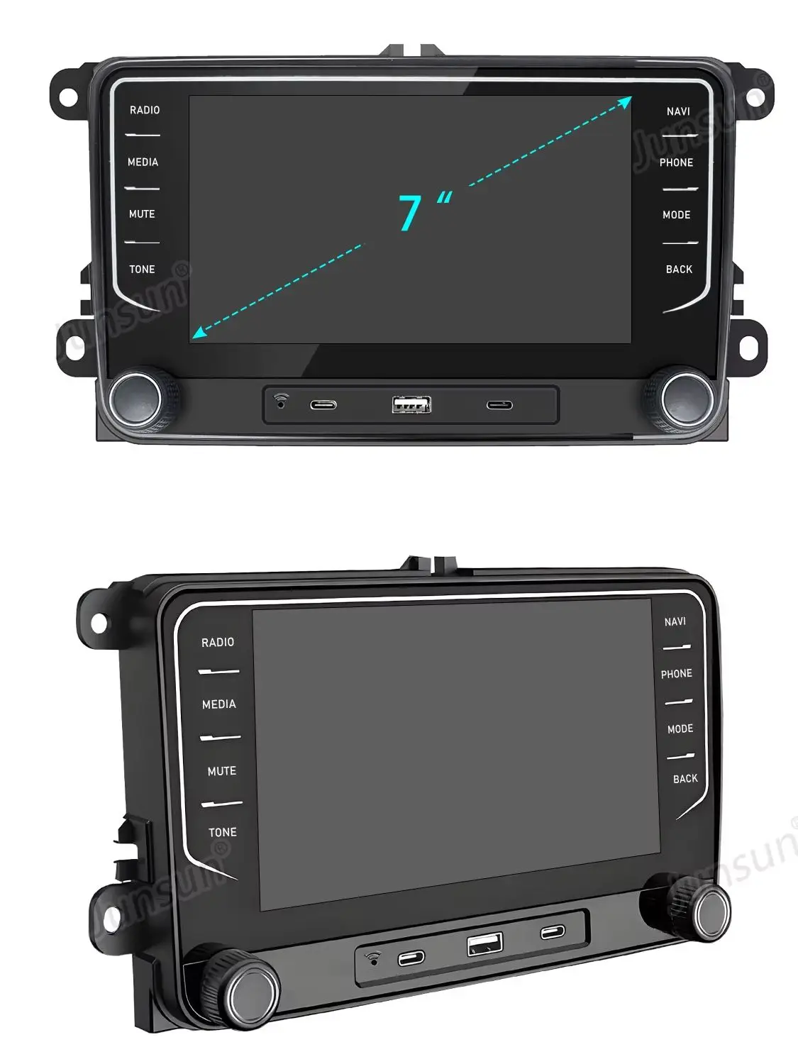 Junsun 7/9 calowy IPS Android 15 Radio Samochodowe do VW Golf 5 6 Passat B6 B7 CC Polo Jetta Tiguan Touran T5 Caddy Skoda Octavia Yeti Fabia Seat Ibiza Leon Bezprzewodowy CarPlay Android Auto — 2