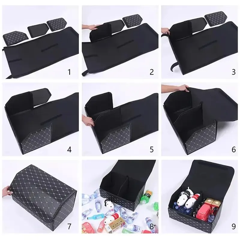 1 30cm Car PU Leather Trunk Storage Box, Portable Foldable Storage, Car Multi-purpose Storage, Car Trunk Bag, Car Storage Box