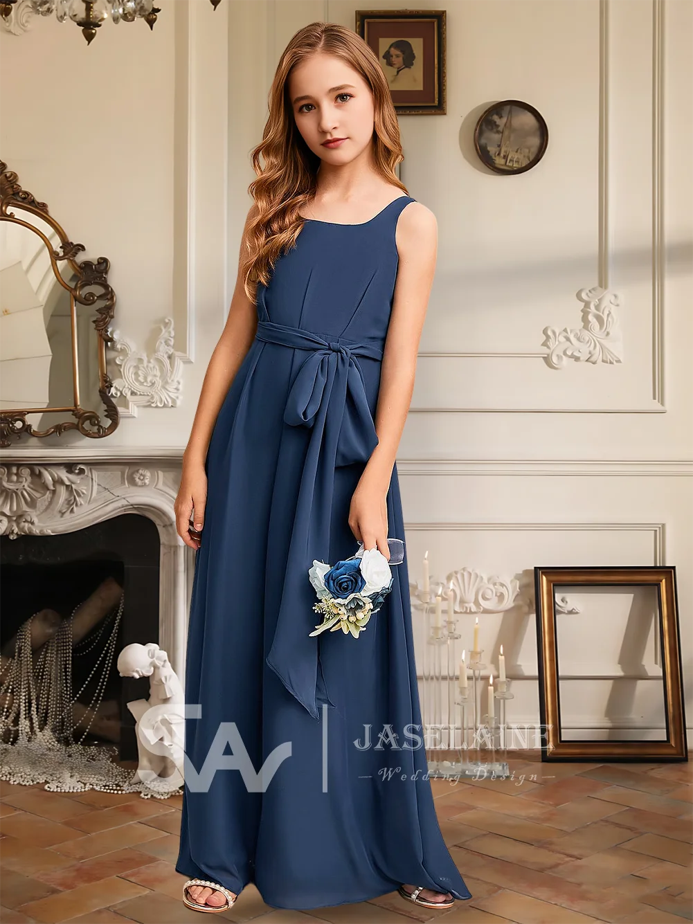 MA Kids A-Line Square Floor-Length Chiffon Junior Bridesmaid Dress Flower Girl Dress Girls Party Wedding Formal Special Occasion