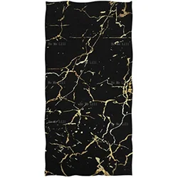 3D Stylish Gold Marbling Print Soft Large Hand Towels Multipurpose For Bathroom Hotel Black Floral