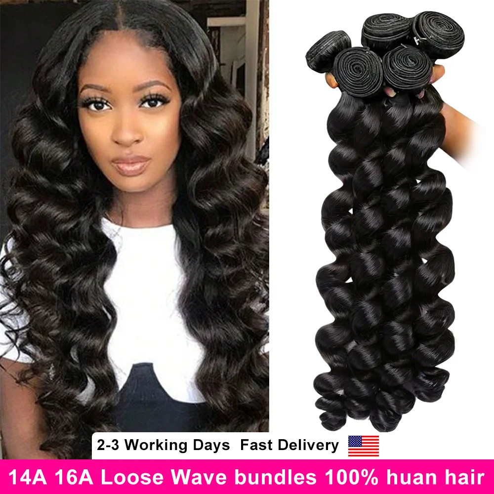 

14A 38 40 Inch Loose Wave 100% Weave Human Hair Bundles Raw Hair Extensions Brazilian Natural Black 3 4 Bundle Deals Unprocessed