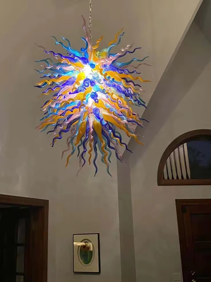 LONGREE Multi-Color Glass Chandelier Chihuly Style Handmade Blown Glass Lightings for Home Stairs Hallway