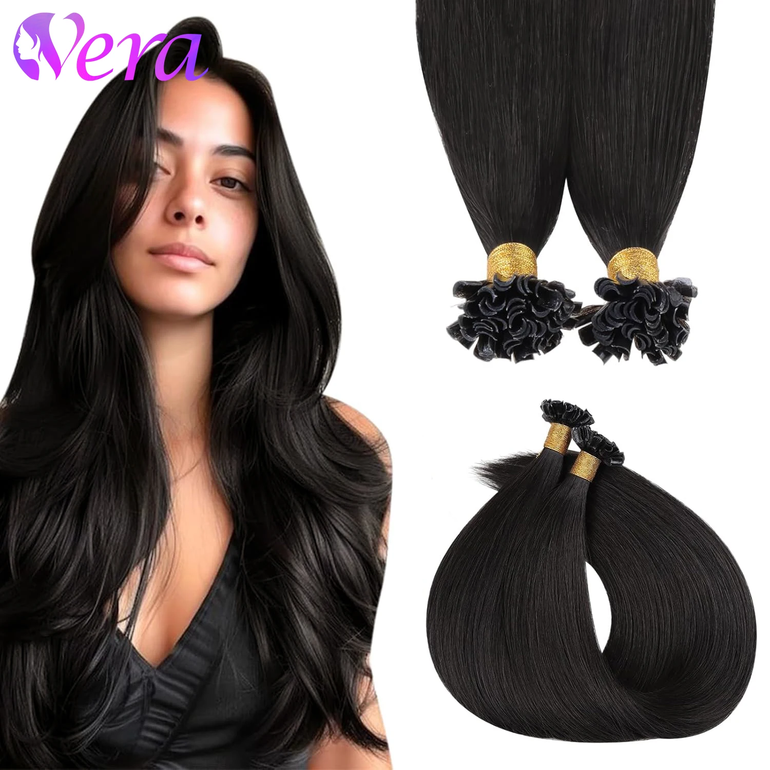 

Наращивание человеческих волос с U-образным кончиком, 50 г, предварительно склеенные кончики ногтей, наращивание волос Ktip Hot Fusion, прямые мягкие волосы, натуральный черный, 50 прядей в упаковке