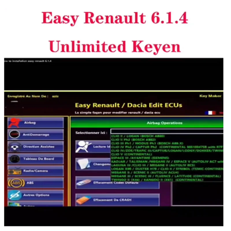 Easy Renault 6.1.4 Car accessories Software for Renault ECU Programmer Clear Crash Airbag Card Keys UCH Cleaner WORK with OBDLi