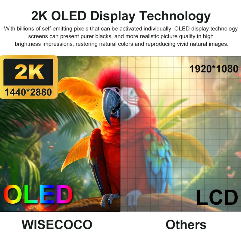 Wisecoco 6 Inch 2K 2880x1440 Flexible OLED Screen Curved Bendable Display For Raspberry Pi Macbook TV Box Game Console Linux