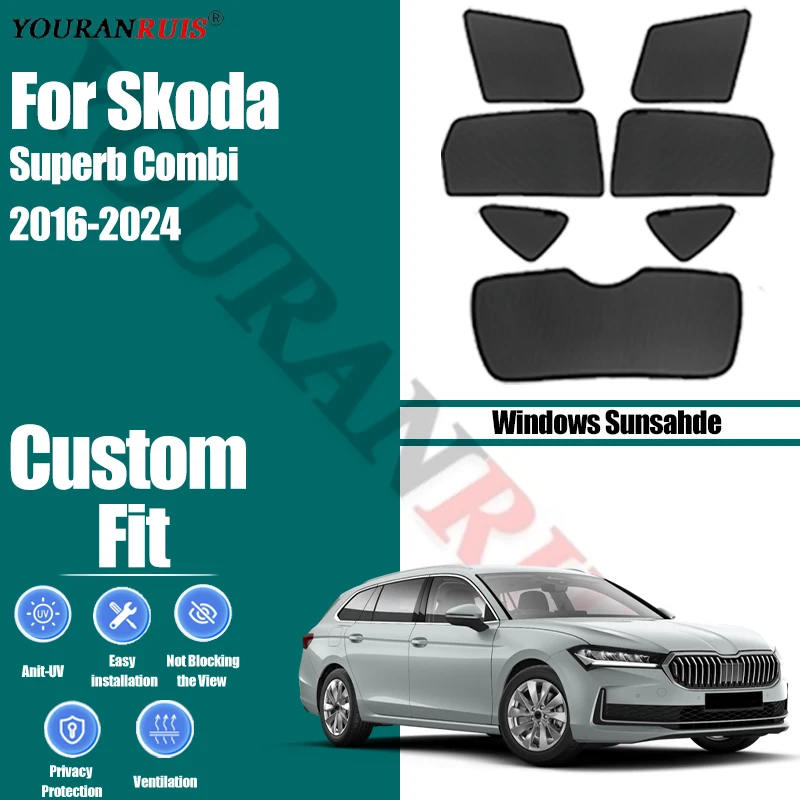

Customize For Skoda Superb Combi 2016-2024 Car Side Windows Sunshade Curtains Mesh Heat Insulation Protect Privacy Accessories
