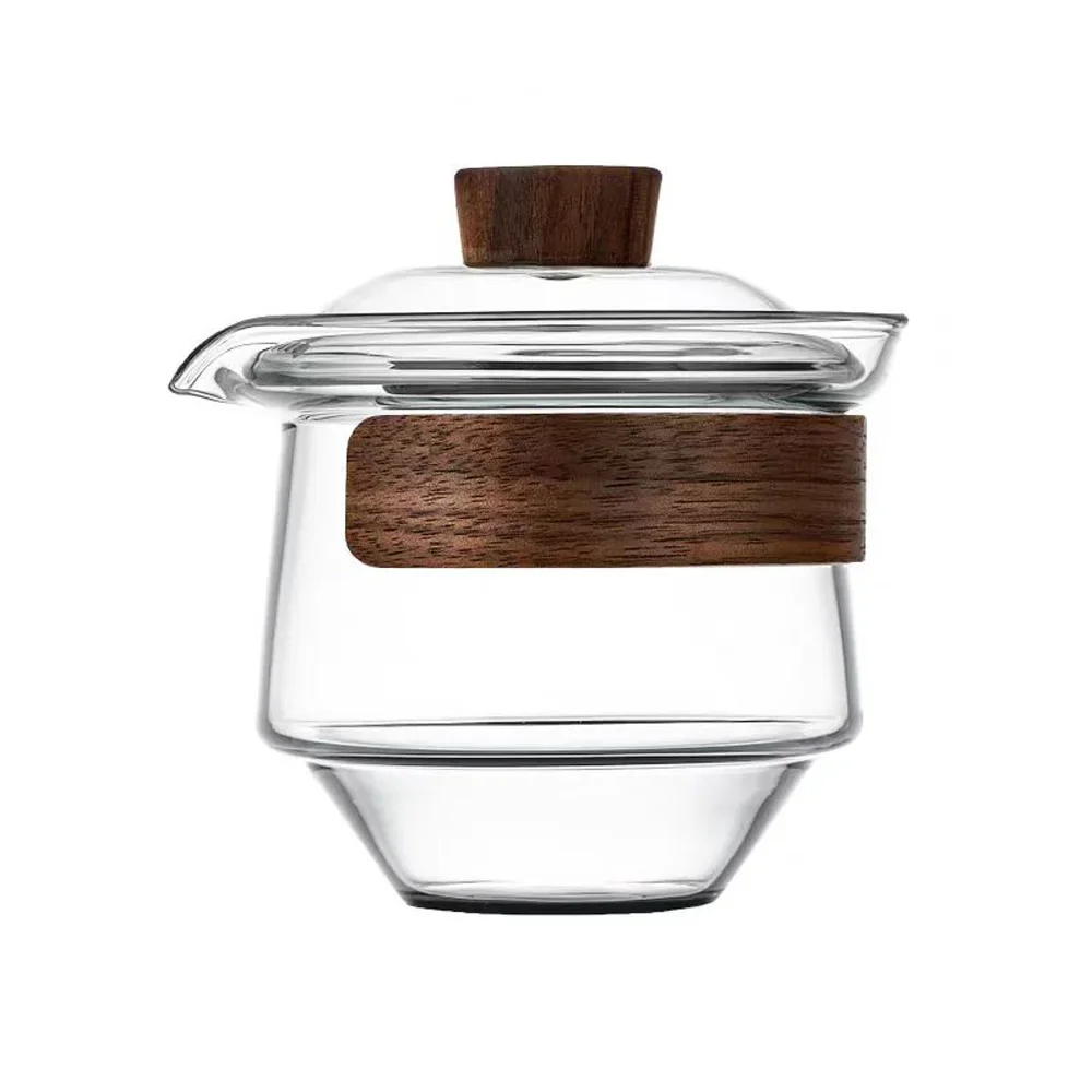 Nouveau couvercle de tasse Gaiwan en verre de silicone à haute teneur en bore, isolation thermique en bois, bol à thé chinois, rangement, ensembles de service à thé de voyage 200ML
