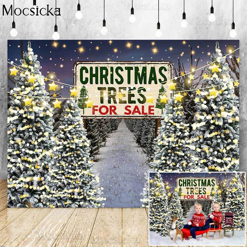 

Christmas Tree For Sale Photography Backdrops Xmas Pine Trees Forest Winter Snow Scene Background Family Portraits Photo Studio