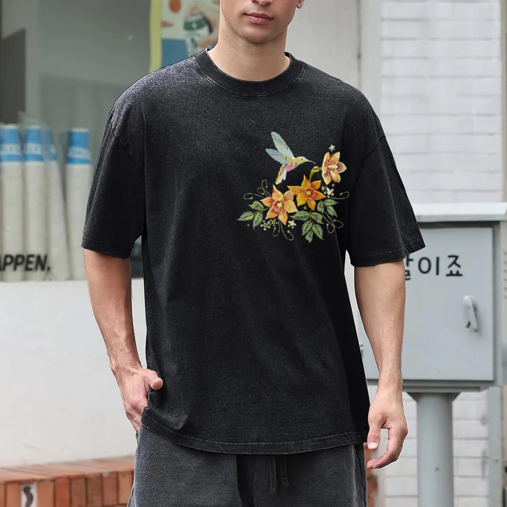 Ropa de mujer de manga corta desgastada de algodón puro estampado, camiseta estilo INS de verano, ropa de mujer estilo fresco y Ins informal