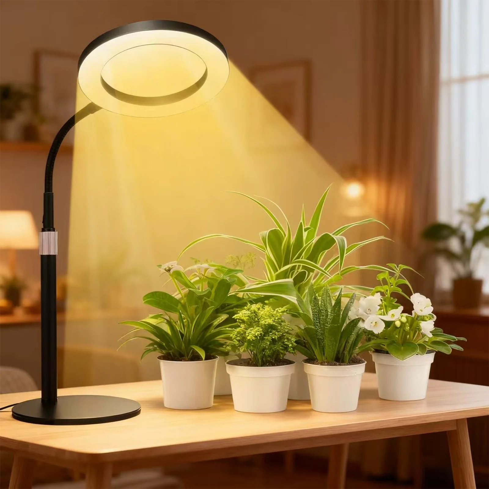 أضواء النمو للنباتات الداخلية، 10 مستويات عكس الضوء ومصباح نمو مرن معقوفة مع قاعدة، ارتفاع قابل للتعديل 13.7-24.2 بوصة