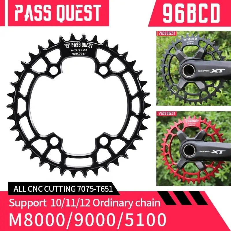 PASS QUEST 96BCD 32T-48T MTB Narrow Wide Chainring Mountain Bike Chainwheel forM7000/8000/9000 11/22 S Single Disc Cycling Parts