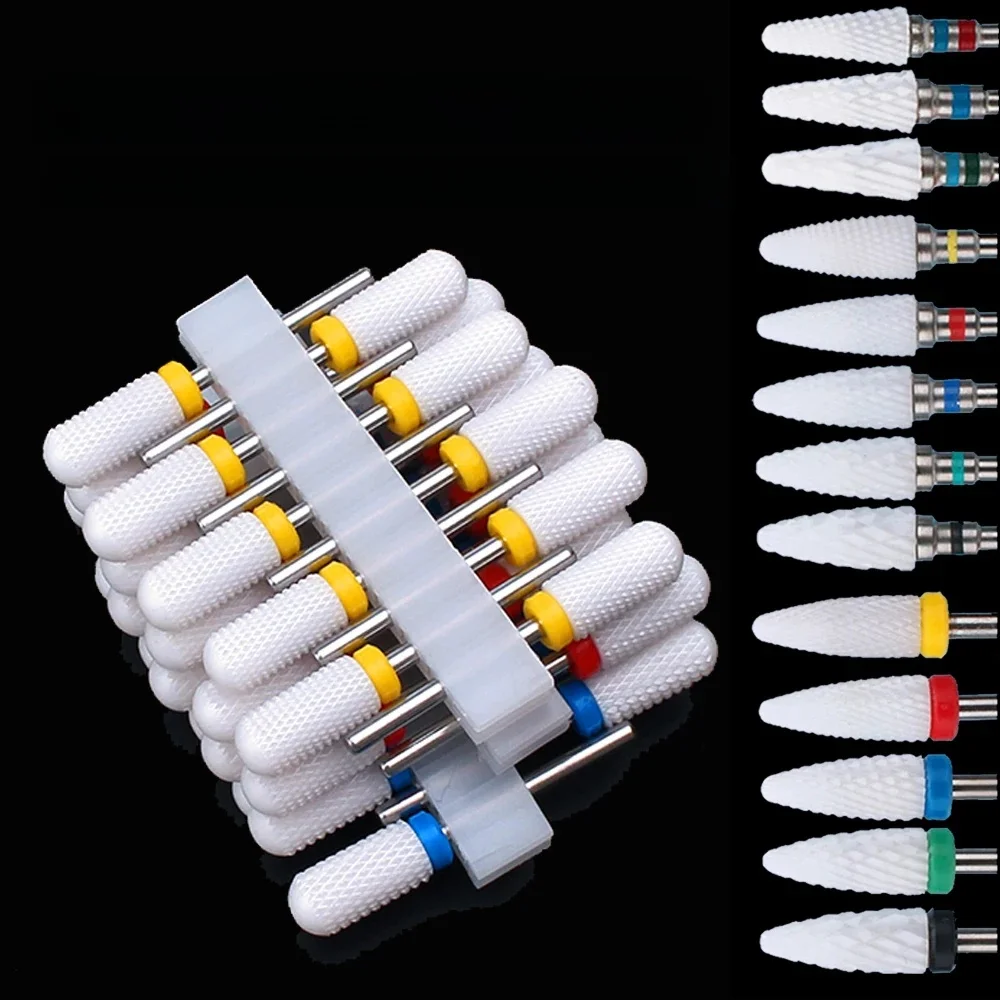 10 sztuk zestaw wierteł do paznokci ceramicznych frez do elektrycznego Manicure Bit płomień pilniki kukurydziane Pedicure maszyna polski akcesoria — zdjęcie 2