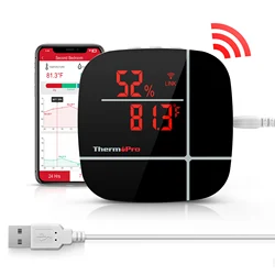 ThermoPro TP90 WiFi Thermometer Hygrometer Rechargeable Weather Station With APP Ajustable LED Brightness For Household Use