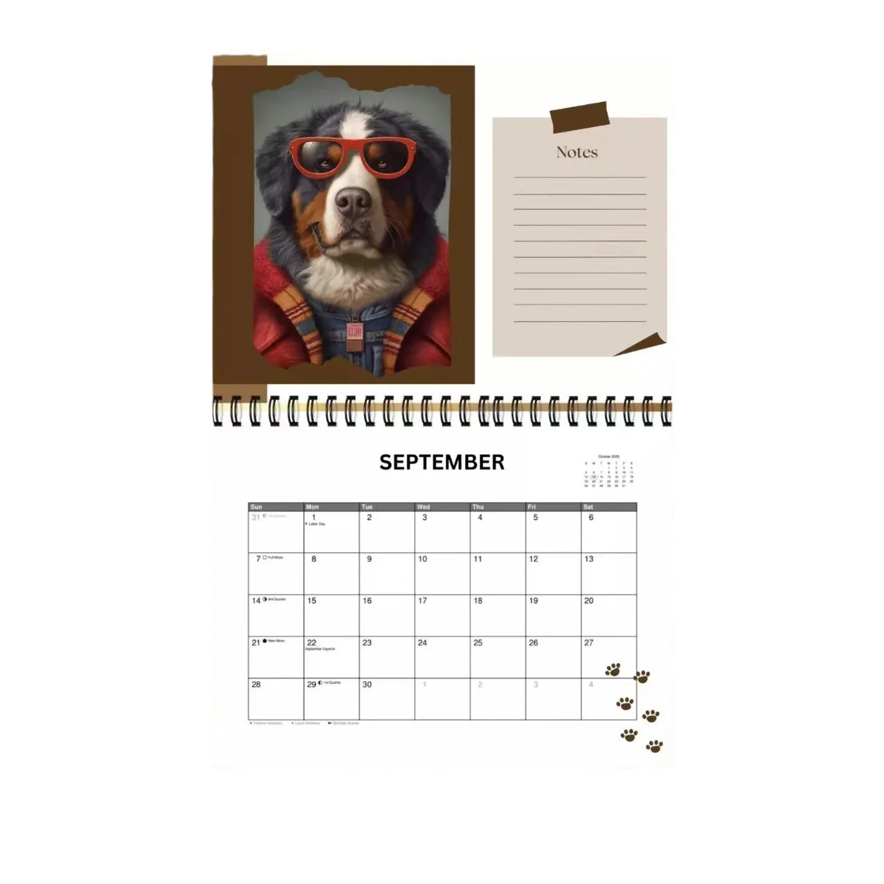 2025 English Desk Calendar Creative Calendar Cute Dog Stationery Office 12 Month Spiral Calendar For Dog Lovers Wall Calendar