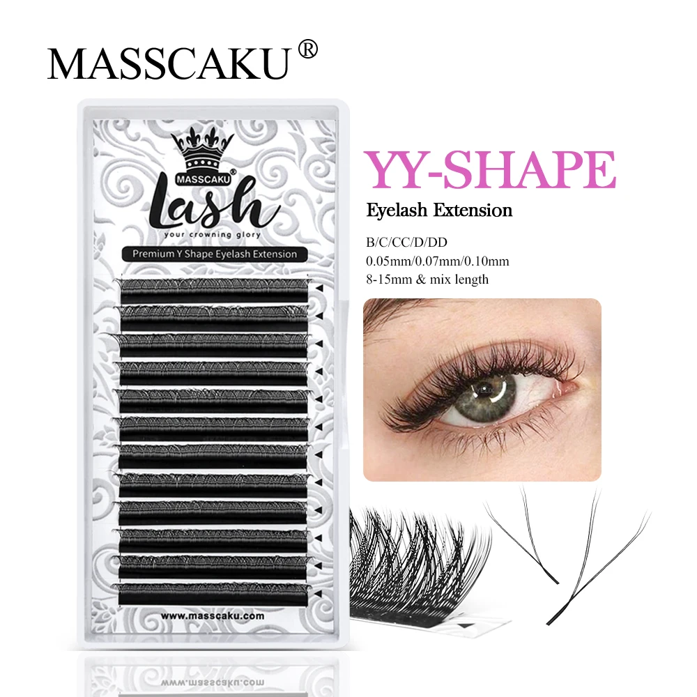 

MASSCAKU All Size Natural Soft YY Lash Wholesale Private Label Matte Black Handmade YY Design Eyelashes Extensions Tray Supplies